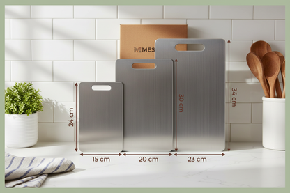 3 boards with dimensions in real kitchen setting
