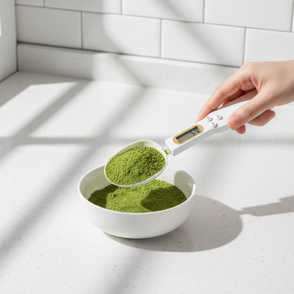 Meshed True Measure in-use matcha shot